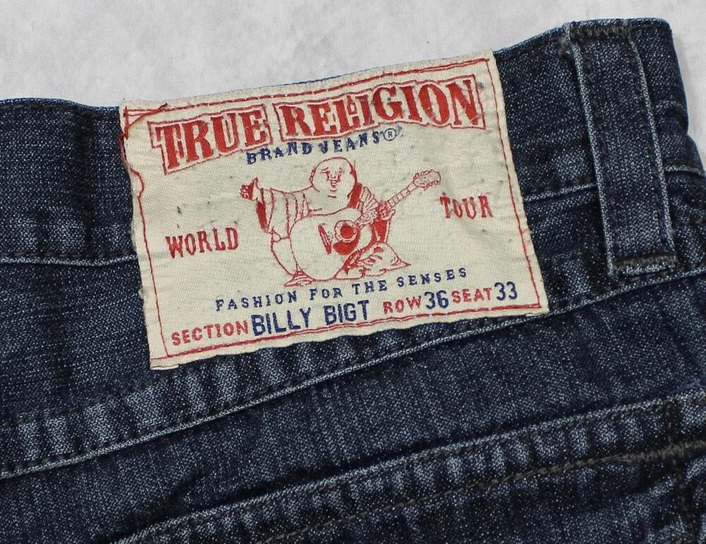 True Religion Billy Big T Jeans Mens 36 Bootcut Blue Whiskered Made USA
